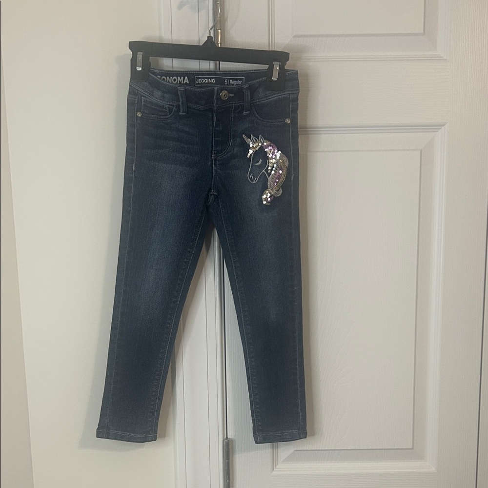 Girl’s Sonoma Skinny Jeans with Sparkly Unicorn - Size 5 - Like new